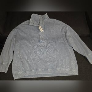 Aerie Getaway Quarter Snap- Waffle Sweatshirt - L - Cloud Wash - NWT